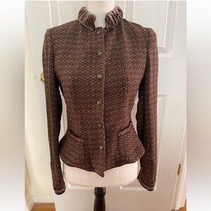 Tahari Short Blazer Jacket with Velour Trim and Collar